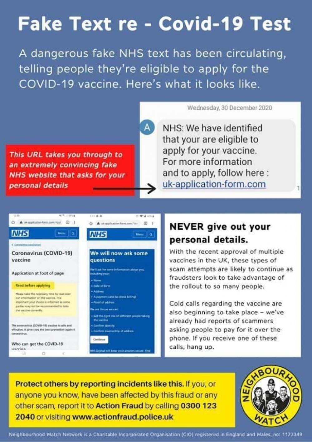 Fake Text re NHS Covid-19 vaccination 