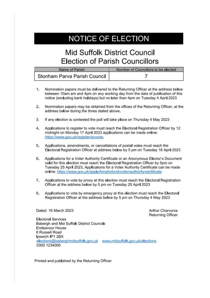 Notice of Election Stonham Parva Parish Council
